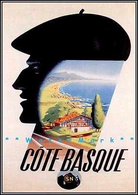 Cote Basque France 1940 French Seaside Vintage Poster Print Retro Travel Art  - Image 1 of 4