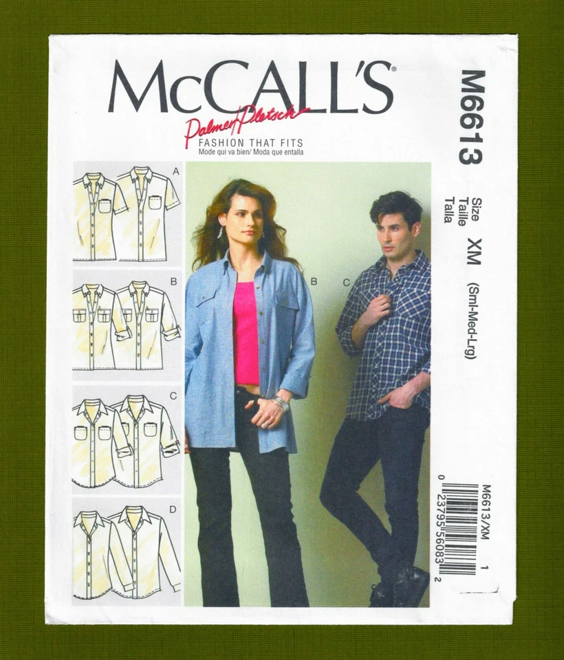 McCalls 6613 Unisex Fitted Button Front Shirts Pattern UC Size Chest 34 - 44