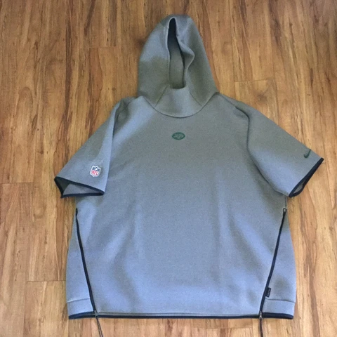 NEW Mens NIKE Jets NFL Onfield Apparel Short Sleeve Scuba Neck Hoodie Gray 3XL Cover