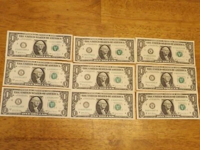 9 ERROR NOTE HIGH & LOW GAS PUMP DIGIT CRISP $1 ONE DOLLAR BILLS - DETAILS BELOW - Image 1 of 4