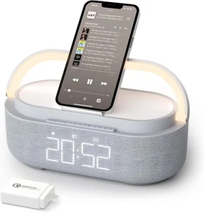 Portable 15W Wireless Charging Bluetooth Speaker with FM Radio & Alarm Clock - Picture 1 of 10