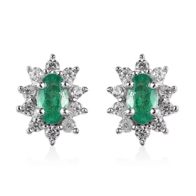 PENDIENTES ESMERALDA ETÍOPE NATURAL, CIRCÓN Sunburst en platino 925 Foto 1 de 4