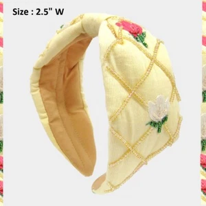 Designer Embellished Seed Bead Flower Leaf Wide Knot Headband lattice - Picture 1 of 1