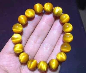 Echt Natürliches Gold Tigerauge Kristall Perlen Armband 12 mm - Bild 1 von 6