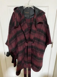 Coach Hooded Cape Coat M/L Great Condition Burgundy Black Plaid With Belt - Picture 1 of 8