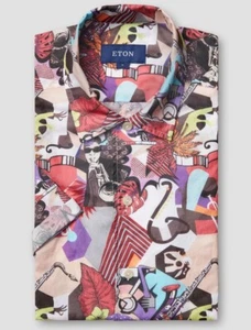 Eton Herren Jazz Print Popeline Baumwolle MEDIUM MEHRFARBIG Hemd Neu - Bild 1 von 24