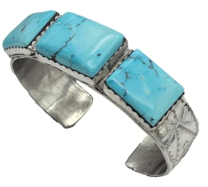 Brazalete Navajo Firmado SA Timberline Mine 3 lg Turquesa Plata de Ley 53 g - Imagen 1 de 4