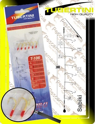 Sabiki Tubertini T-106 cm.200 6 ami fluorocarbon pelle pesce sgombri pelagic - Immagine 1 di 4