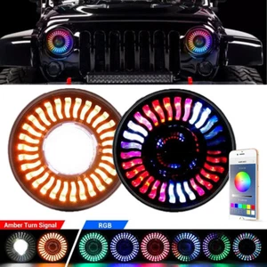 7″ RGB LED Headlight App Controlled w/ Switchback Feature For Jeep Wrangler JK - Picture 1 of 11
