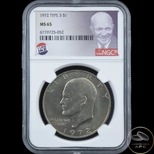 1972 Eisenhower Dollar Type 3 Dollar NGC MS65 Ike - Picture 1 of 2