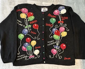 2000 Millennial Y2K Black Cardigan Sweater Sz XL Cottage Grandma Granny Core - Picture 1 of 8