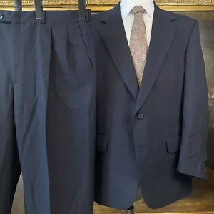 VTG Christian Dior 44R 38 x 28 USA MADE Wool Hopsack Navy Pinstriped 2Btn Suit - Picture 1 of 12