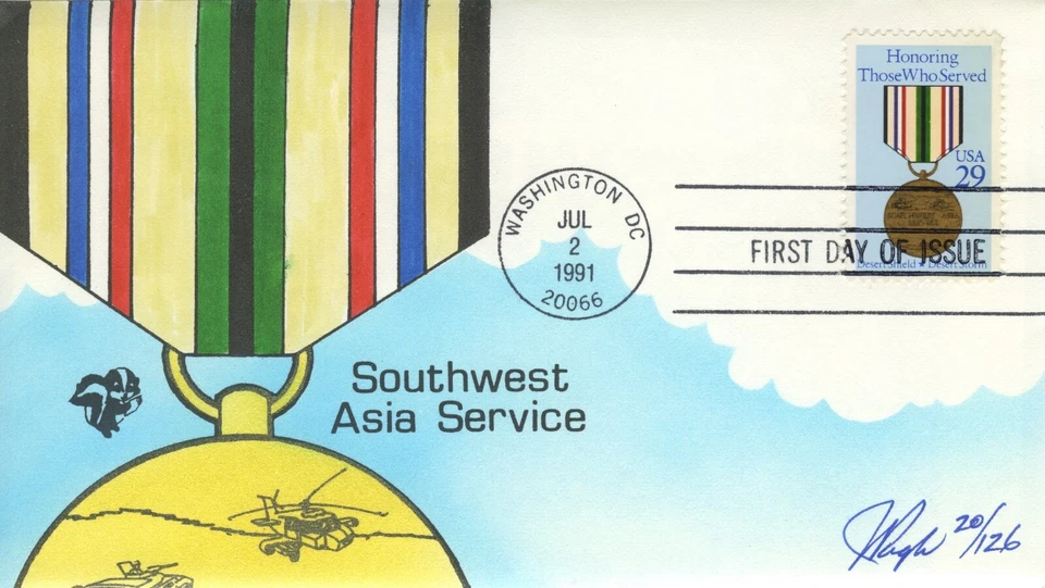 #2551 DESERT SHIELD/ DESERT STORM single FDC Hugh  Hand-painted Cachet - Image 1 of 1