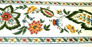 Village Wallpaper Border 598720 Multi Color Floral White Blue Green Rose Moire - Picture 1 of 2