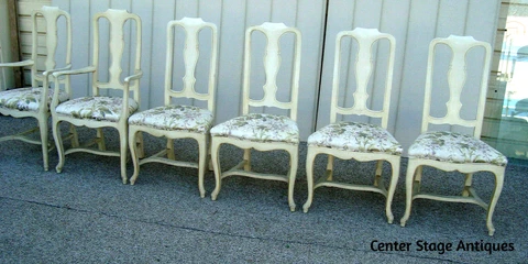 59872  Set 6 Romantic Shabby Factory Painted Dining Chairs Cover