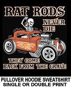 OLD SCHOOL MUSCLE RAT HOT ROD OUTLAW SKELETON RACE CAR SKULL HOODIE SWEATSHIRT - Bild 1 von 12