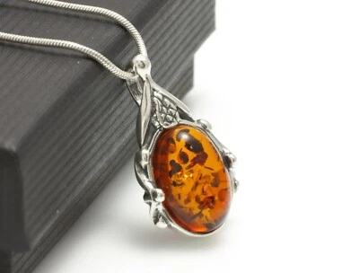 NATURAL BALTIC AMBER Jewellery Gemstone STERLING SILVER 925 PENDANT NECKLACE - Image 1 of 4