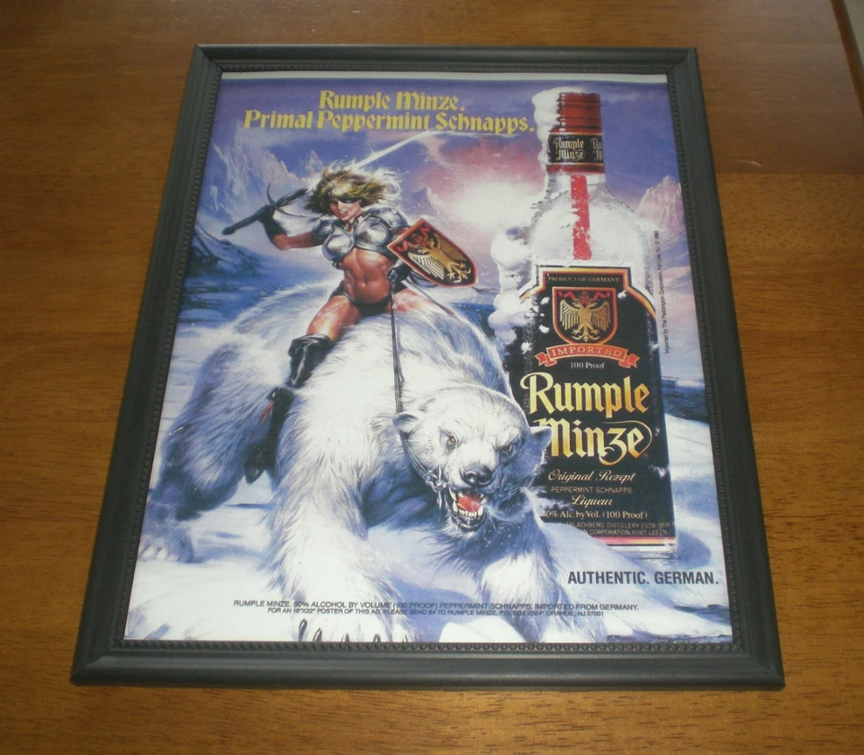 RUMPLE MINZE PEPPERMINT SCHNAPPS FRAMED COLOR AD PRINT - Image 1 of 1