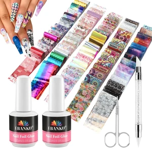 EBANKU 80 Stück Nailart Folie mit 30 ml Nagelfolie Kleber Gel, Sternenhimmel Blume - Bild 1 von 12