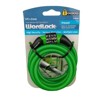 ✅Cabo de bicicleta WordLock combinação de palavras 5' de comprimento cabo de aço flexível VERDE - Imagem 1 de 2