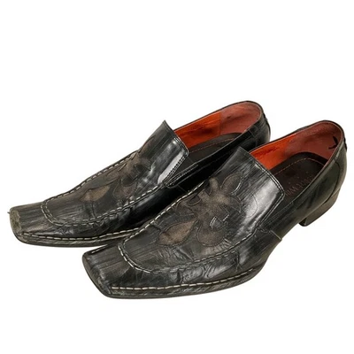 Zapatos Robert Wayne Hombres 10 Negro Gris Cosido Motley Y2K Gótico Cuadrado Mocasín Foto 1 de 4