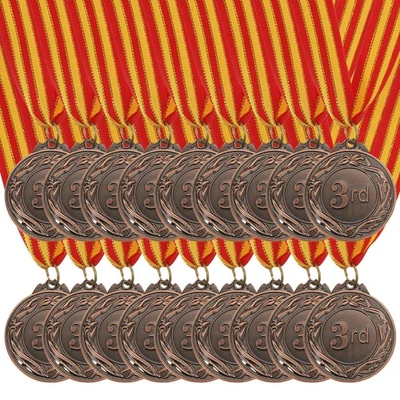 18 Pieces Bronze Prizes Award Medals Metal 3rd Place with Neck Ribbon Foto 1 de 4