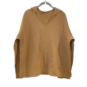 J. Jill Tan Brown Gauze V-Neck Pullover Hoodie Coastal Beach Solid Size L TALL - Picture 1 of 4
