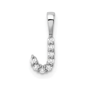 14k White Gold 1/10 carat Lab Grown Diamond Letter J Initial Pendant 0.29gm - Picture 1 of 4