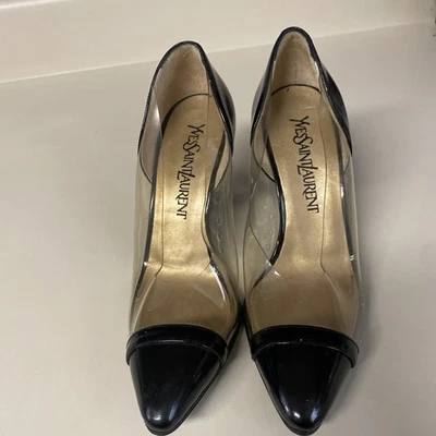 Vintage Saint Laurent YSL  Transparent PVC and Patent Leather Cap Toe Size 5.5 - Image 1 of 4