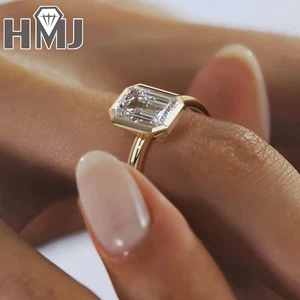 18K Plated 3CT Emerald VVS1 Moissanite Engagement Ring 925 Sterling Silver Ring - Bild 1 von 16