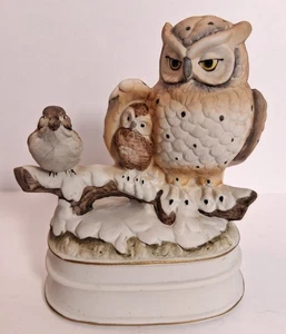 Handtuch feines Porzellan Mutter Eule Eule & Fink Spieluhr Figur Vintage Sammlerstück - Bild 1 von 5