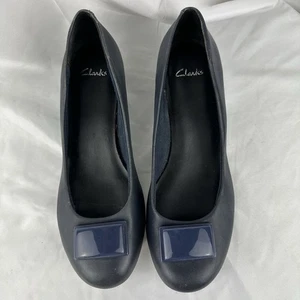 Clarks Women's Navy Blue Block Mid Heel Pumps with Buckle Detail Court Shoes UK7 - Picture 1 of 6