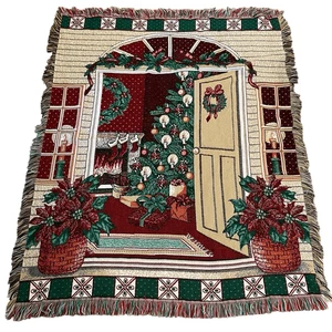Home For Christmas Throw Blanket 44”x54” Afghan Tapestry Holiday Tree Stocking - Picture 1 of 5