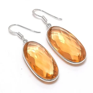 Peach Morganite Gemstone Handmade 925 Sterling Silver Jewelry Earring Size 1.8" - Picture 1 of 1