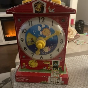 Vintage 1968 Fisher Price Music Box Teaching Clock School WORKING - Picture 1 of 8