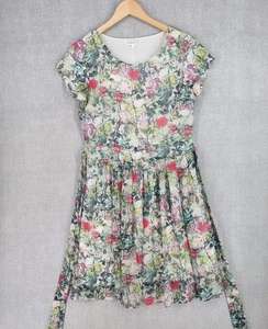 DownEast Dress Small Multicolor Prairie Floral Cap Sleeve Pleated Belted Spring - Picture 1 of 17