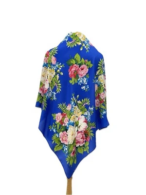 Club 7 Echo Silk Scarf Blue Floral Print Square Made in Japan Vintage #A124 - Image 1 of 4