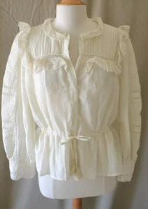 Sea New York White Cotton & Linen L/S Blouse w/Ruffles Size 6 - Picture 1 of 4
