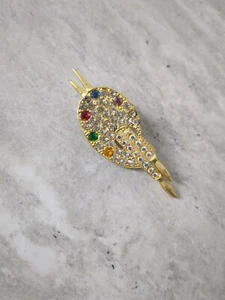 Broche pincel paleta artista tono dorado vintage, pedrería - Imagen 1 de 3