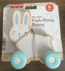 Fisher-Price Wooden Push-Along Bunny Toy Vehicle for Baby Crawling Play 6 Months - Picture 1 of 6