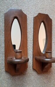 Wood wall Sconces mirroredx2 Candleholders, American. 