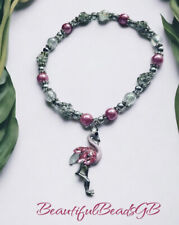 Rhinestone shamballa pink flamingo silvertone stretch beaded bracelet gift