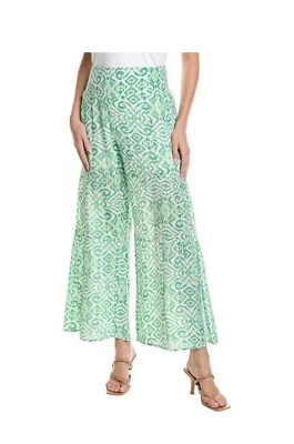 Calça Nanette Lepore perna larga verde/branco nova com etiquetas US$ 58 em camadas tamanho G - Imagem 1 de 4