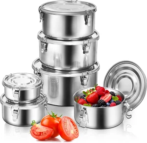 6 Pcs 304 Stainless Steel Containers With Lids Stainless Steel Snack Containers - Picture 1 of 11