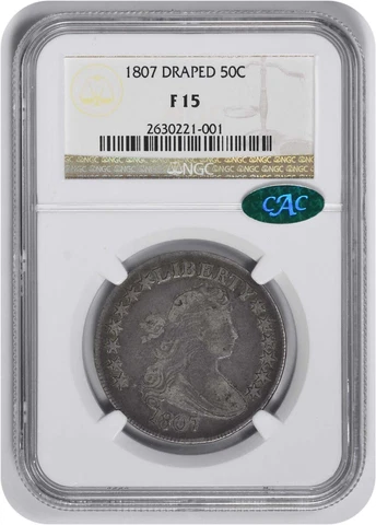 1807 Bust Silver Half Dollar Draped Bust F15 NGC (CAC) Cover