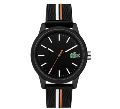 LACOSTE 2011071 12.12 BLACK DIAL BLACK SILICONE STRAP MENS WATCH - Image 1 of 3