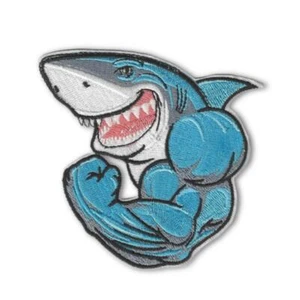MÚSCULO TIBURÓN PLANCHA EN PARCHE 3.5" Bolsa de Gimnasio Bordada Atleta Entrenamiento Bíceps NUEVO - Imagen 1 de 2