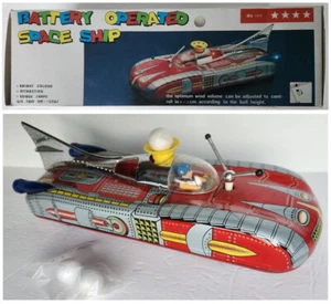 Vintage batteriebetriebenes Raumschiff; M/NM Blech in sehr gutem Karton. Leuchten! Action! Sound! - Bild 1 von 12
