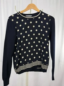Womens L.K. Bennet Jumper Blue Small 6-8 uk Round Neck Polka Dot silk wool - Picture 1 of 15
