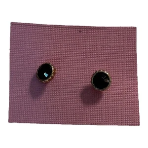 Vintage Black Gold Crown Stud Earrings Onyx Gem - Picture 1 of 4